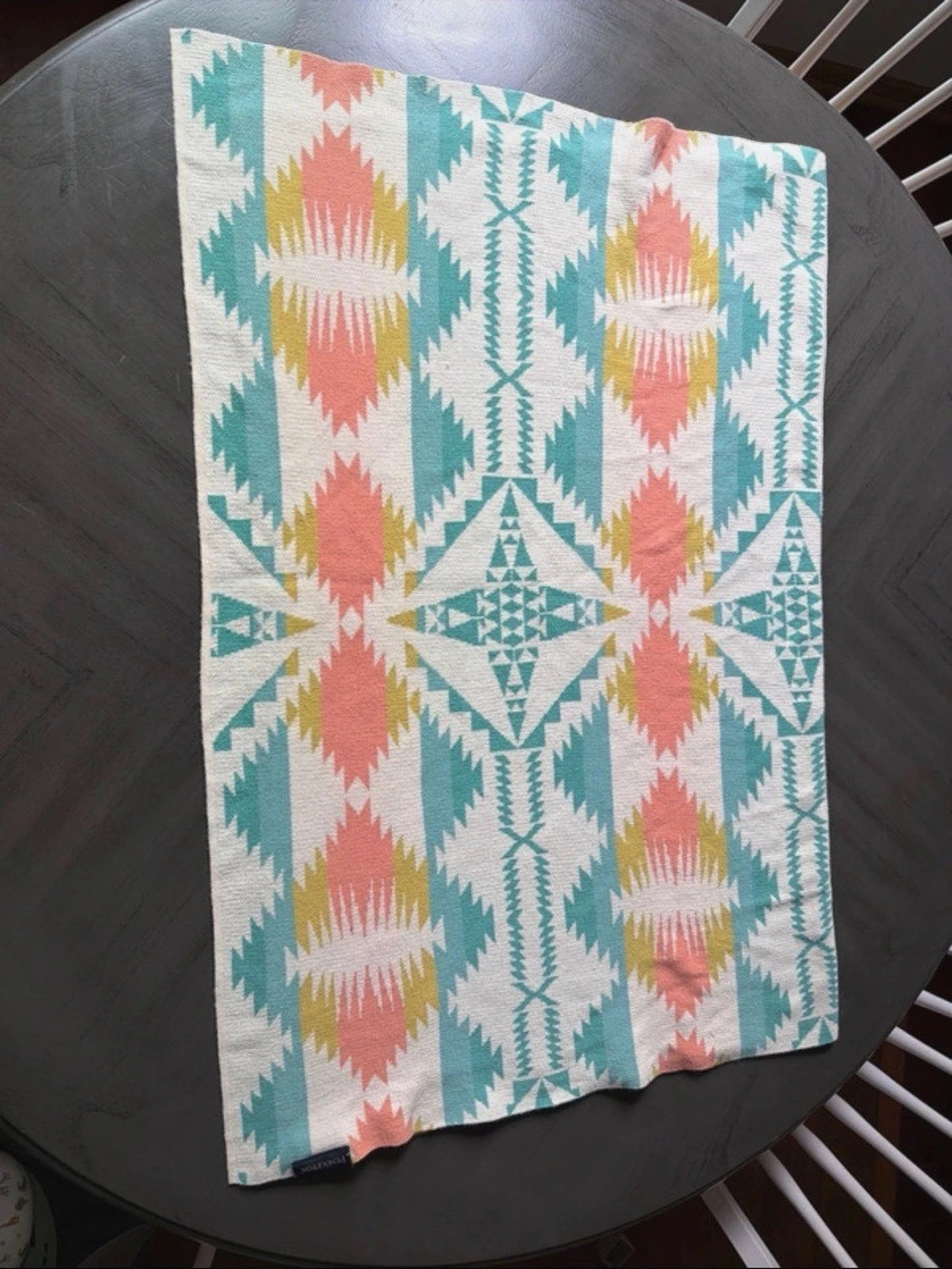 Pendleton Geometric Cotton Blanket in Green & Pink